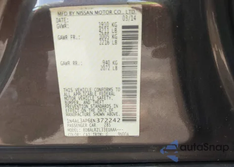 2014 Nissan Altima 2.5 S from USA, damaged, VIN 1N4AL3AP6EN372242